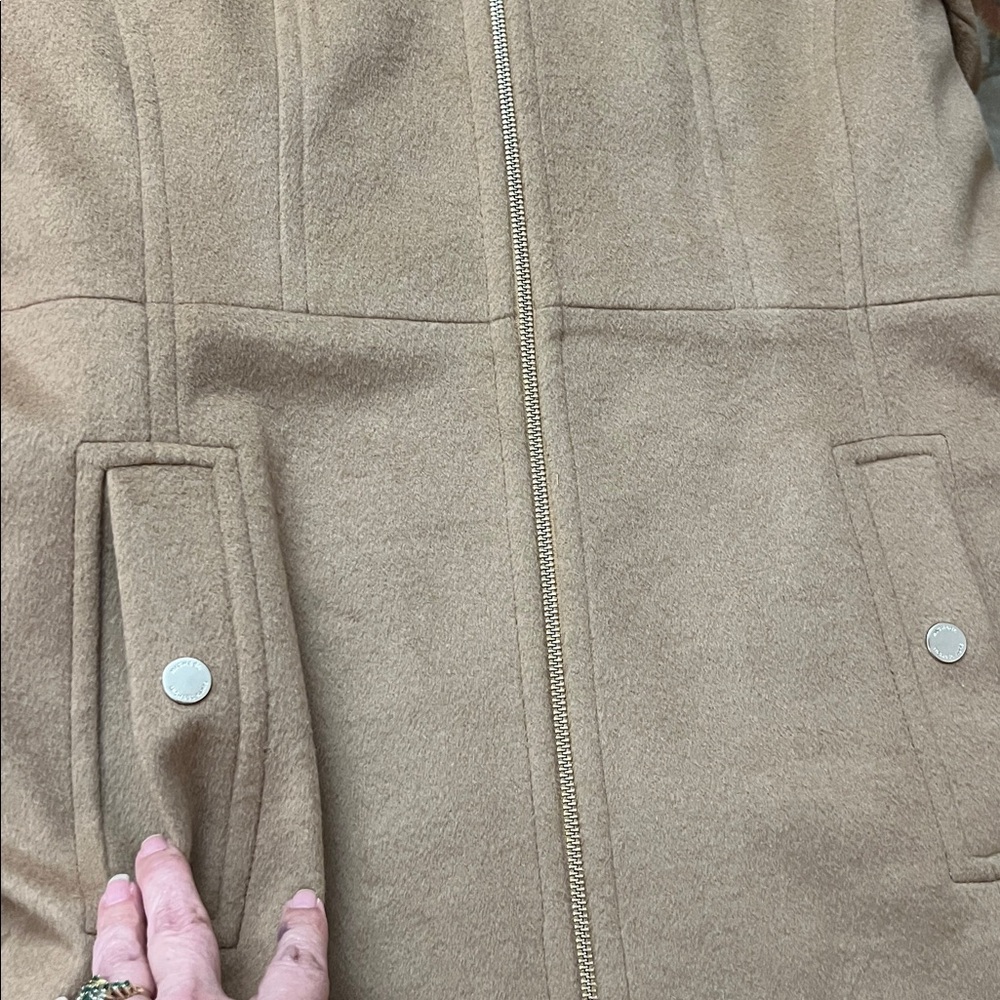 Michael Kors Wool Women's Hooded-Stand Collar Zip-Front Coat Camel Brown Size L - Picture 6 of 13